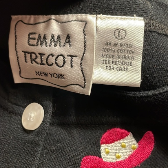 Emma Tricot Black 100% Cotton Cardigan W/Colorful Summer Embroidery, Large - Picture 5 of 6